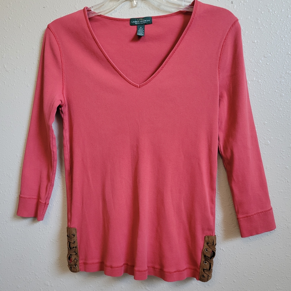 Lauren Ralph Lauren‎ Coral Long Sleeve Top with Button Details - Picture 3 of 14